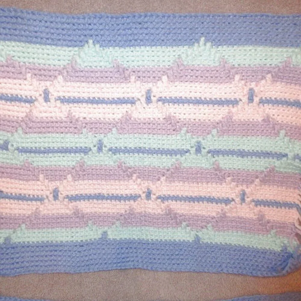 Vintage 70s Hand Knit Placemats Set Of 2 Textured Fringe Pastel Boho Table Decor